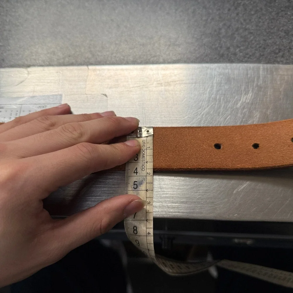 Leather Belt Mens 34 Tan Good Rugged Workwear Western Patina Buckle